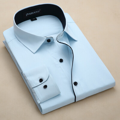 

Men Long Sleeve Shirt White Collar Fashion Profession Solid Color Spring Autumn