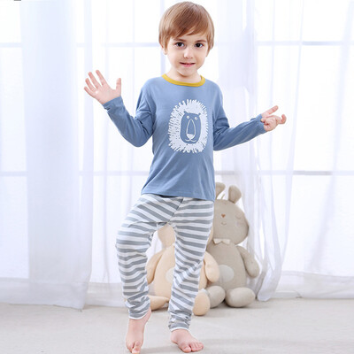

Xin Song boy cartoon lion home suit suit children pajamas suit L129D blue gray 130