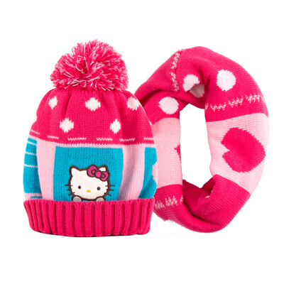 

HELLO KITTY Hello Kitty Winter Hood Two-Piece Women&39s Winter Set Hat Hood Knit Wool KT9003B Rose