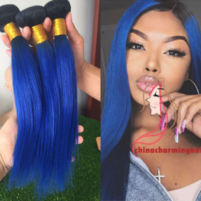 

Brazilian Straight Human Hair Weaving T1B/ Blue Two Tone Virgin Brazilian Hair Weave Bundles Ombre Human Hair extensions 3pcs/lot
