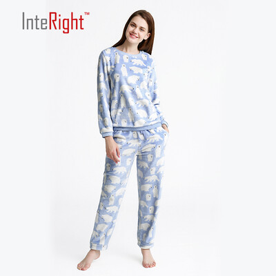 

INTERIGHT ladies bear warm pajamas home service light blue L