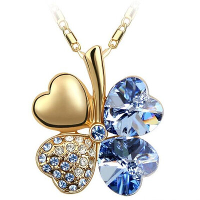 

Four Leaf Clover Necklaces Pendant Heart Austria Crystal 18K Gold Plating Vintage Fashion Jewelry For Women 900