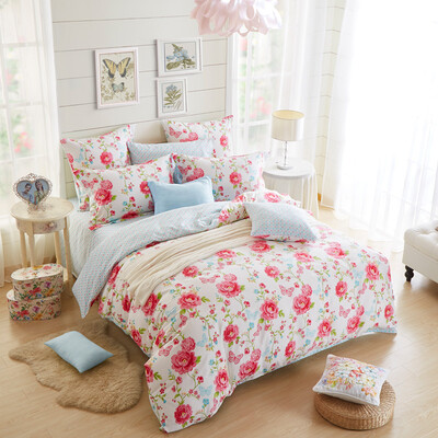 

Dohia Bedding Set Cotton Twill Double Bed Set 4pcs 15m Rose Flower 200 × 230cm