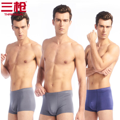 

Three Guns Mens Underwear Shu Muer Stretch Solid Color Four Corner Shorts Mid-Waist Breathable Mens Boxer 3 Pack Hemp Gray Black Gray Blue 2XL