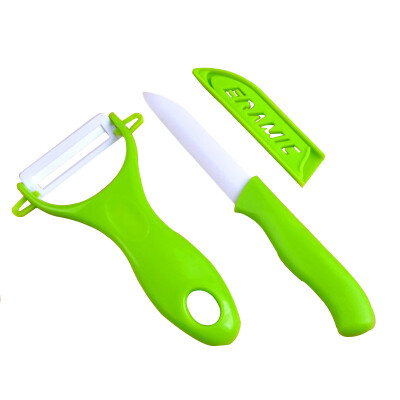 

39HOPAN Ceramic knife Fruit knife No rust Ceramic knife Knife Peeler Ceramic peel knife Two-piece suit Green OP8001