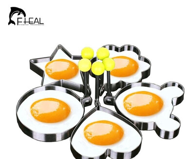 

fheal 5pcs / набор из нержавеющей стали, милый формы яичница плесень блинов кольца плесень кухня инструмент