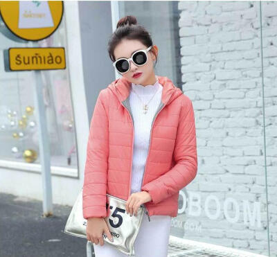 

2017 new Slim was thin wild hooded candy color short cotton jacket cotton jacket jacket