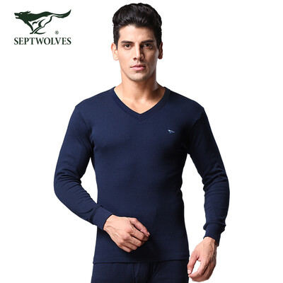 

Seven wolves thermal underwear mens cotton autumn clothing long pants V-neck suit thin section cotton wool line clothing line pants solid color V-neck 98165 black