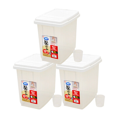 

Alice IRIS Green Plastic Rice Bucket Storage Bucket Grain Barrel MRS-10 WhiteTransparent 10KG 3 Pack