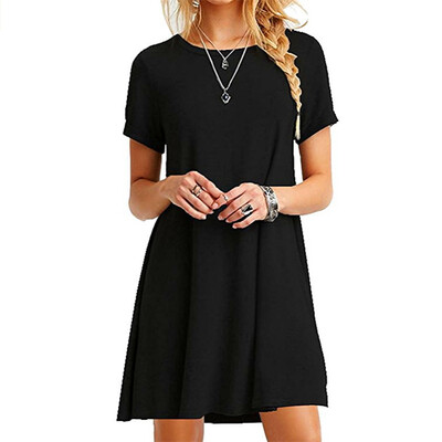 

2017 burst models short-sleeved large-size pure color dress women's clothing