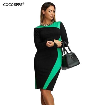 

fashionable women dresses big sizes 2017 plus size women clothing 5xl winter dress casual o-neck Patchwork office bodycon Dress