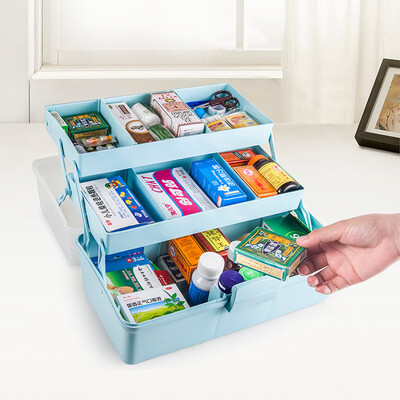 

Vilscijon Victorian plastic double open storage box home medicine box multifunctional first aid box large health care storage box blue 6617