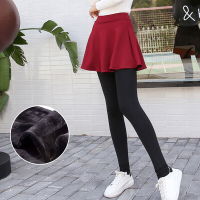 

Antarctic people nanjiren plus velvet padded one-piece pants fake two wild skirts warm Slim leggings women&39s fashion outside wear panty umbrella skirt wine red one size