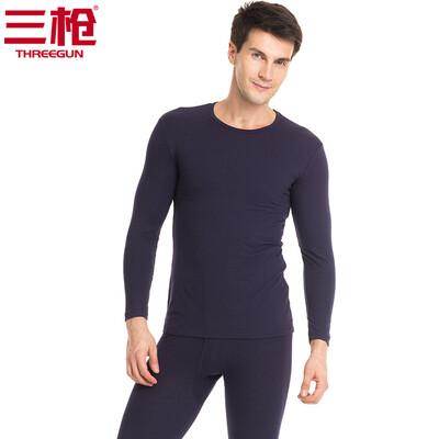 

Three guns cotton Lycra men&women thermal underwear set Shu skin soft cotton Lycra round neck Slim men&women Qiuyi Qiuku set mens dark purple M