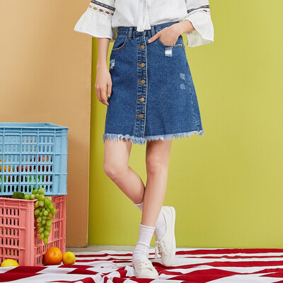 

Semir skirt female 2017 autumn new women&39s cowboy A word half skirt was thin college skirt tide tan dress 16316200009 cowboy dark blue L