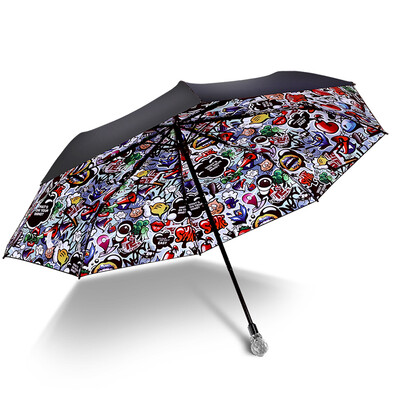 

iRain Umbnella Sun Protection Folding UV Umbrella Rain Umbrella Sun Umbrella Tri-fold Umbrella Black Umbrella Crystal