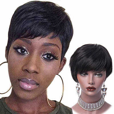 

Short Black Wigs for Women Pixie Cut Wig with Bangs Heat Resistant Synthetic Wigs Black Layered Women Wigs