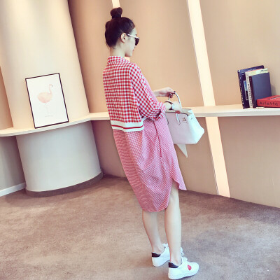 

Fort Sheng 2017 new women's autumn Korean version of the long-sleeved shirt shirt skirt women's long paragraph loose plaid shirt dress zx1781612 pink