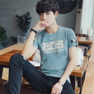 

Summer short - sleeved men 's T - shirt printed Slim summer half - sleeve trend as gift for men's