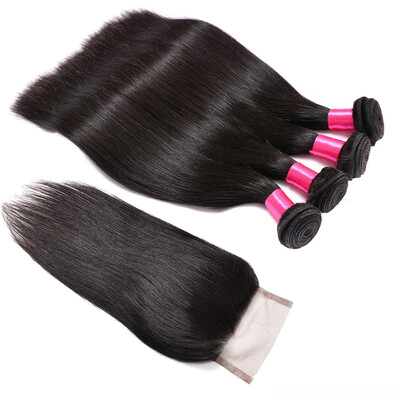 

4 Bundle Brazilian Hair Weave Bundles With Closure Brazilian Virgin Hair With Closure 4 Bundles Brazilian Straight Virgin Human Ha