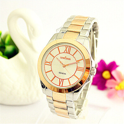 

Vogue Sport Stainless Steel Quartz Unisex Watches CONTENA Fashion Gold Bracelet Wristwatches Roman Number Watch