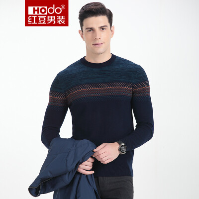 

Red beans Hodo men's sweaters men simple retro jacquard men's round neck Slim sweater B1 blue 125