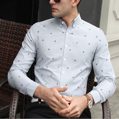 

2017 autumn new Oxford shirt shirt two-color printing shirt men's casual shirt long sleeve