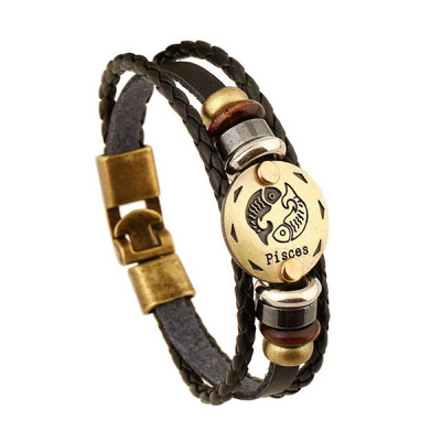 

12 Constellations Bracelet 2017 New Fashion Jewelry Leather Bracelet Men Casual Personality Zodiac Signs Punk Bracelet