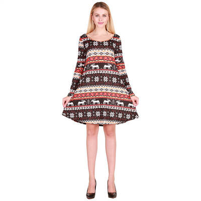 

2017 autumn and winter women bursts of elk snowflakes Christmas dress round necklace long sleeve dress
