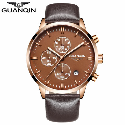 

GUANQIN Men's watch top brand luxury chronograph luminous fashion men's sports leather quartz watch