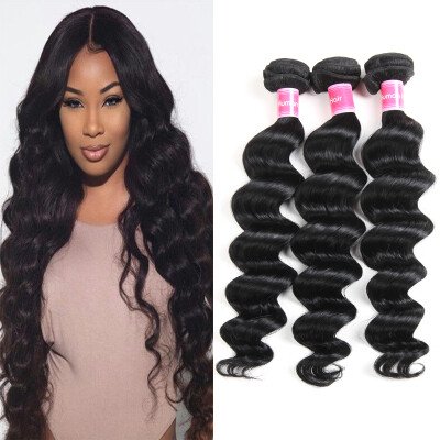 

Fine Plus Unprocessed Loose Wave Bundles 7A Peruvian Virgin Human Hair Weave 3 Bundles Mixed Length Natural Color (16 18 20