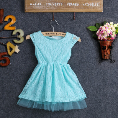 

CANIS@Girl's Summer Short Sleeves Blue Dress (Cotton Blends)