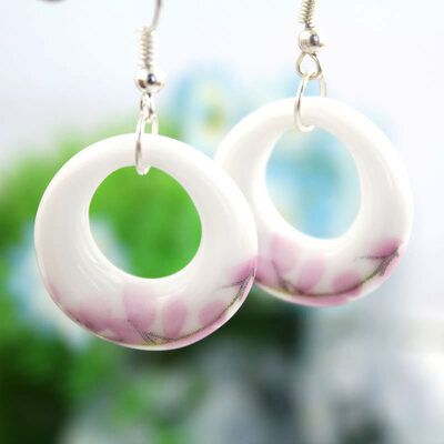

top quality ceramics statement blossom pink Peach blossom drop Earrings romantic Jewelry flower for party Shiny free shipping