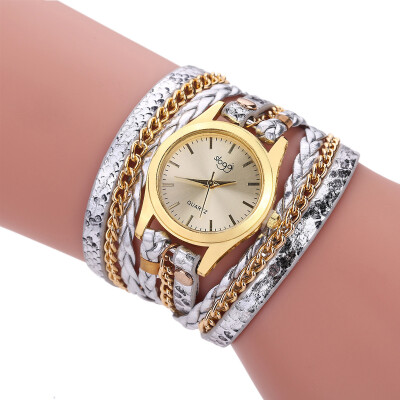 

2017 New Fashion Women's Casual Vintage Multilayer Wristwatch Weave Wrap Rivet Leather Bracelet Wrist Watch