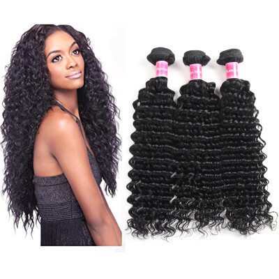 

Fine Plus Malaysian virgin hair 3 Bundles Deep Wave Human Hair Weave Unprocessed Virgin Human Hair Bundles Natural Color14 16 18