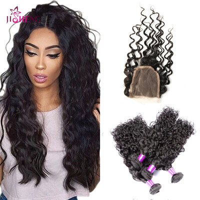 

8A Natural Wave Human Hair Bundles With Closure Indian 4 bundles Human Hair With 4*4 Lace Closure