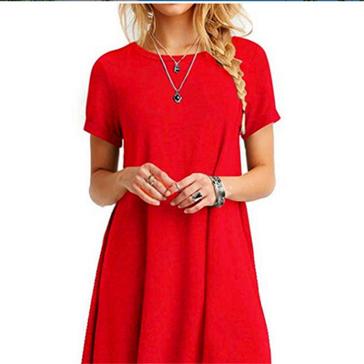 

2017 burst models short-sleeved large-size pure color dress women's clothing
