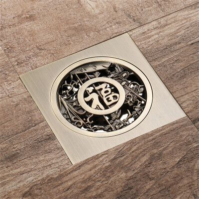 

HIDEEP Bathroom accessories blessing word round Green bronze floor drain