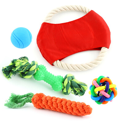 

Luochu Luxchic pet dog toy set bite rope knot cotton rope toy dog bite elastic ball bell ball flying disc 5 piece set