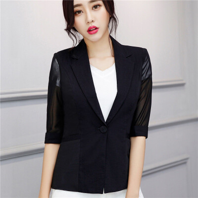 

New Half-sleeved Slim Women Blazers And Jackets Single Button Pockets Design Women Suit Korean BlackWhite Ladies Blazer