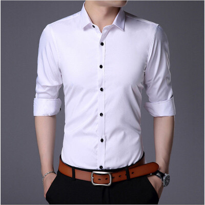 

2017 autumn new shirt men's thin section of the end of pure color leisure light business men lapel shirt