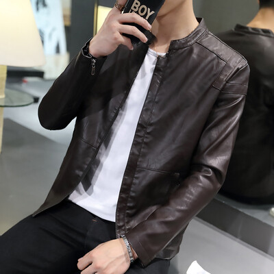 

2017 new men's motorcycle leather coat coat Slim thin section as gift for men's