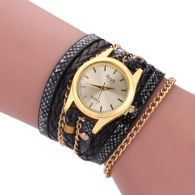 

2017 New Fashion Womens Casual Vintage Multilayer Wristwatch Weave Wrap Rivet Leather Bracelet Wrist Watch