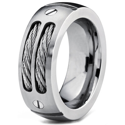 

Hpolw 8MM Men's Titanium Ring Wedding Band with Stainless Steel Cables and Screw Design Sizes 6 to 15
