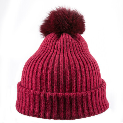 

Shi Dan Caesar hat female autumn&winter warm wool hat double layer Korean version of the pure color knit hat ball cap wine red 55cm-57cm