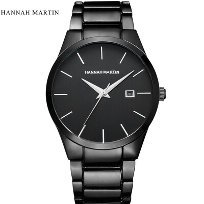 

HANNAH MARTIN Mens Watches Top Brand Luxury Business Quartz Watch Men Stainless Steel Watch Elegant Simple Clock
