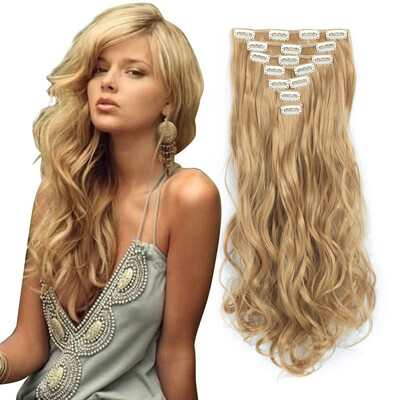

7pcsset Clip in Hair Extensions 20inch Long Wavy Heat Resistant Kanekalon Synthetic Hairpiece Gifts for Girl Lady Women