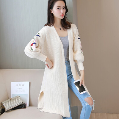 

Spring and autumn winter embroidery pocket wild sweater sweater ladies cardigan loose jacket in the long section