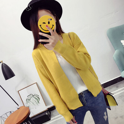 

sustory women 2017 autumn and winter Korean casual embroidery sweater sweater jacket short paragraph sweater shirt SRSU093 yellow all