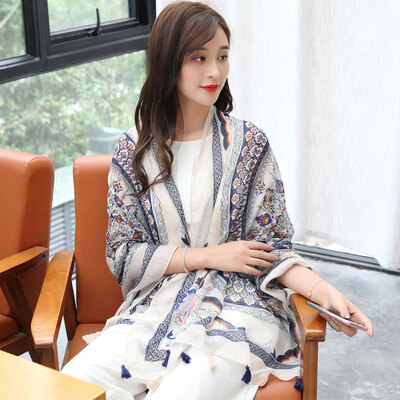 

Yimihuasha scarf women spring&summer sunscreen air conditioning shawl autumn&winter warm scarf scarf dual-use bird blue
